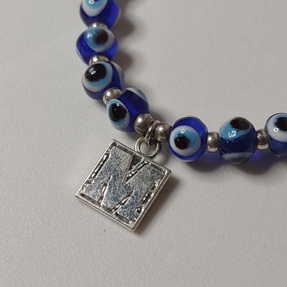 Weird Blue Eyeball Bead Adjustable Length Necklace With Letter M Pendant - Picture 3 of 11
